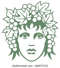 graphic portrait of the ancient greek god Dionysus (Roman Bacchus)