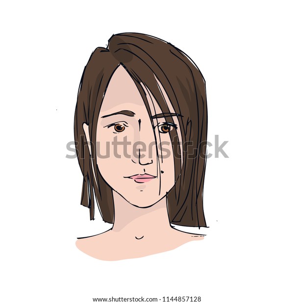 Graphic Portrait Face Girl Full Face Stock Vektorgrafik
