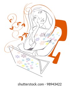 Graphic portrait of a girl working at a laptop