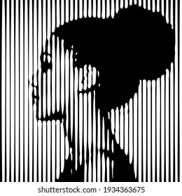 Graphic portrait of young beautiful african american woman in profile makes of black and white lines. Modern abstract geometric style is very useable for wall interior design, landing page, website, b