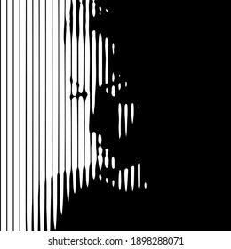 Graphic portrait of young beautiful woman in profile makes of black and white lines. Modern abstract geometric style is very useable for wall interior design, landing page, website, banner, poster, ev