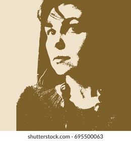 Graphic portrait of a young lady. Two colors, sandy gamut.