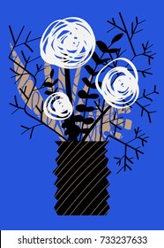 Graphic poster with abstract plants. Vector illustration.
