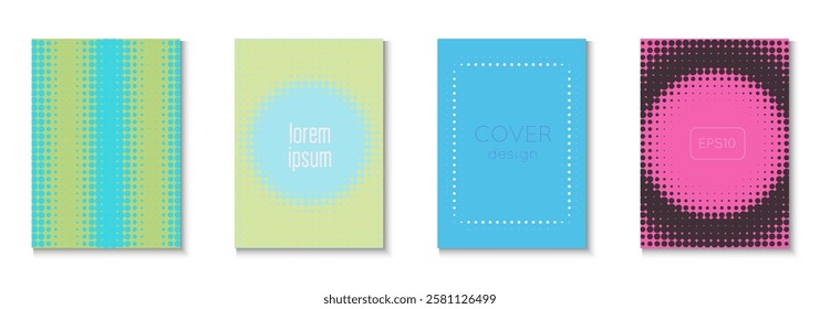 Graphic Poster Set. Summer Concept With Minimal Art. Minimalistic Brochure In 2d Frame. Wave Flyer. Minimalist Halftone Template. Geometric Business Cover. Trendy Graphic Poster