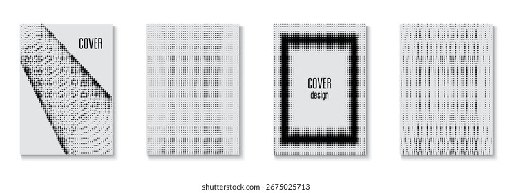 Conjunto de pôsteres gráficos. Textura De Pontos Brancos. Modelo de Meio-Tom. Círculos De Cores No Layout De Memphis. Convite Plano Com Quadro Geométrico. Linha De Preto E Branco Flyer. Poster Gráfico Preto