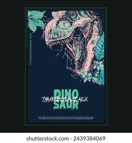 Cartel gráfico de ilustración vectorial para una camiseta de niño.
Dinosaurio dibujado a mano y escritos.