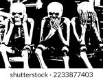graphic poster vector illustration of three living skulls showing different expressions with shilouet concept
