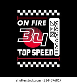 Graphic print abstract style design, with text, on fire, top speed, with number thirty four. Abstract design with the line style. Art design for print, t-Shirt Print, Poster, Cover and Ads
