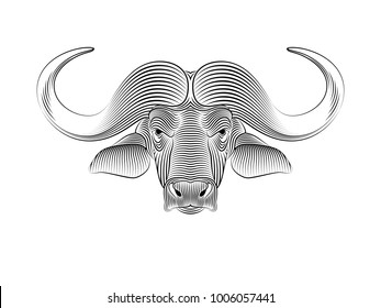 Graphic print of African buffalo. White background.