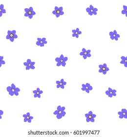 Graphic print flower pattern in brown and violet colors on a white. Vector illustration. Seamless pattern vector background with stylized little flowers.