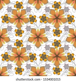 Graphic print flower pattern in yellow, white and orange colors. Seamless pattern vector background with stylized little flowers. Vector illustration.