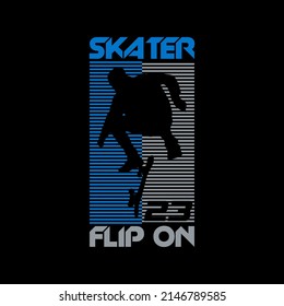 Graphic print silhouette skater, with the colorful background, and text, skater, flip on. Abstract design with the the line style. Art design for print, t-Shirt Print, Poster, Cover and Ads