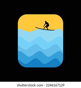 Graphic print silhouette surfer, with the colorful background. Abstract design with the line style. Art design for print, t-Shirt Print, Poster, Cover and Ads