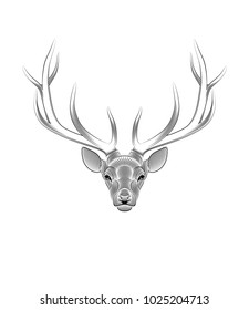 Graphic print of stylized deer on white background. linear drawing.