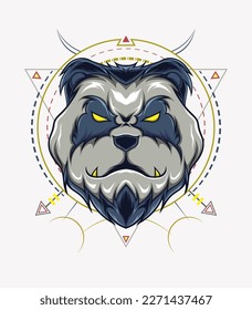 Graphic print of stylized vector panda on sacred geometry