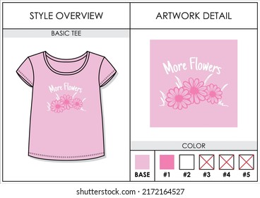 graphic print for tees, basic tees for kids girl or girls, with typography more flowers and flower illustration, design vector illustration, tees design concept