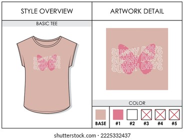 Graphic print for tees, basic tees for ladies or women, with typography sunny days and silhouette butterfly illustration, design vector illustration, tees design concept