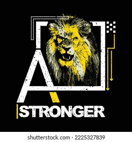 Graphic print tees, with text, stronger and animal wild silhouette. Abstract design for tees, stylish print for streetwear, urban streetwear, isolated on black background