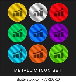 Graphic Progression 9 color metallic chromium icon or logo set including gold and silver