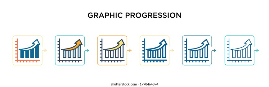 Graphic progression vector icon in 6 different modern styles. Black, two colored graphic progression icons designed in filled, outline, line and stroke style. Vector illustration can be used for web,