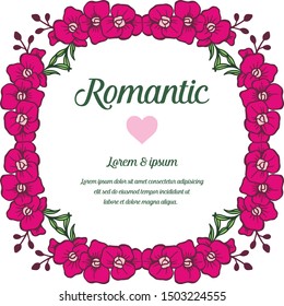 Graphic purple floral frame, for handwritten of poster romnatic. Vector