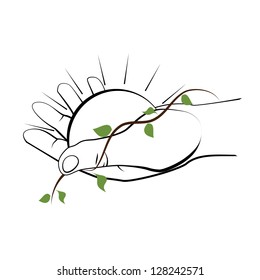 graphic quality hand with the leafs and sun
