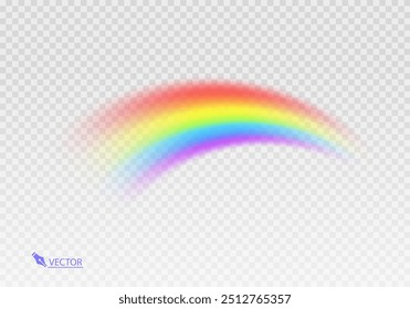 
Arco iris gráfico con fondo transparente Forma arco realista aislado sobre fondo blanco transparente. Luz colorida y elemento de diseño brillante