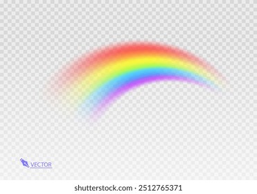 
Arco iris gráfico con fondo transparente Forma arco realista aislado sobre fondo blanco transparente. Luz colorida y elemento de diseño brillante