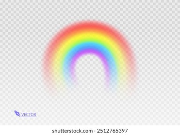 
Arco iris gráfico con fondo transparente Forma arco realista aislado sobre fondo blanco transparente. Luz colorida y elemento de diseño brillante