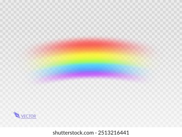 Graphic rainbow with transparent background  Shape arch realistic isolated on white transparent background. Colorful light and bright design element Vector illustration