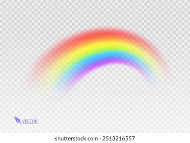 Arco iris gráfico con fondo transparente Forma arco realista aislado sobre fondo blanco transparente. Luz colorida y Ilustración vectorial brillante del elemento del diseño