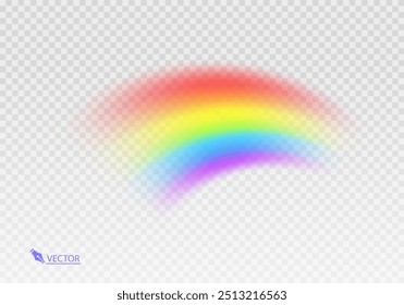 Arco iris gráfico con fondo transparente Forma arco realista aislado sobre fondo blanco transparente. Luz colorida y Ilustración vectorial brillante del elemento del diseño