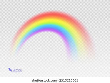 Arco iris gráfico con fondo transparente Forma arco realista aislado sobre fondo blanco transparente. Luz colorida y Ilustración vectorial brillante del elemento del diseño