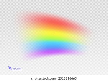 Arco iris gráfico con fondo transparente Forma arco realista aislado sobre fondo blanco transparente. Luz colorida y Ilustración vectorial brillante del elemento del diseño