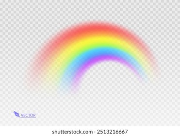 Arco-íris gráfico com fundo transparente Arco de forma realista isolado no fundo branco transparente. Luz colorida e elemento de design brilhante Ilustração vetorial