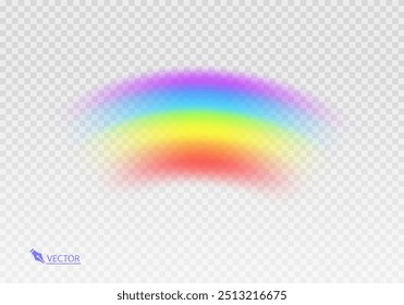 Arco iris gráfico con fondo transparente Forma arco realista aislado sobre fondo blanco transparente. Luz colorida y Ilustración vectorial brillante del elemento del diseño