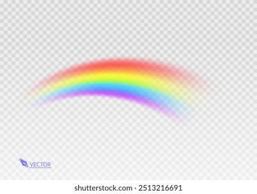Graphic rainbow with transparent background  Shape arch realistic isolated on white transparent background. Colorful light and bright design element Vector illustration