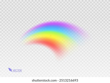 Graphic rainbow with transparent background  Shape arch realistic isolated on white transparent background. Colorful light and bright design element Vector illustration
