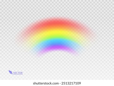 Graphic rainbow with transparent background  Shape arch realistic isolated on white transparent background. Colorful light and bright design element Vector illustration