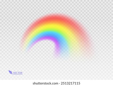 Graphic rainbow with transparent background  Shape arch realistic isolated on white transparent background. Colorful light and bright design element Vector illustration