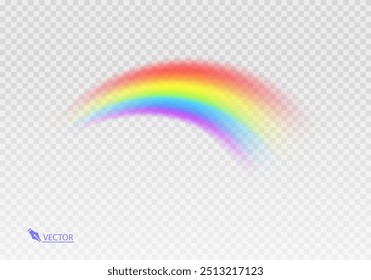 Arco iris gráfico con fondo transparente Forma arco realista aislado sobre fondo blanco transparente. Luz colorida y Ilustración vectorial brillante del elemento del diseño