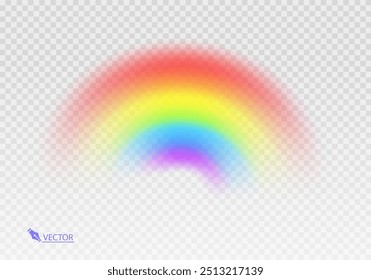 Arco iris gráfico con fondo transparente Forma arco realista aislado sobre fondo blanco transparente. Luz colorida y Ilustración vectorial brillante del elemento del diseño