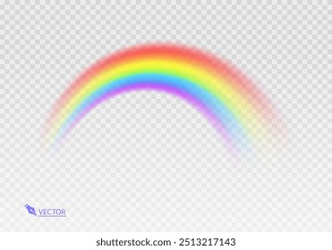 Graphic rainbow with transparent background  Shape arch realistic isolated on white transparent background. Colorful light and bright design element Vector illustration
