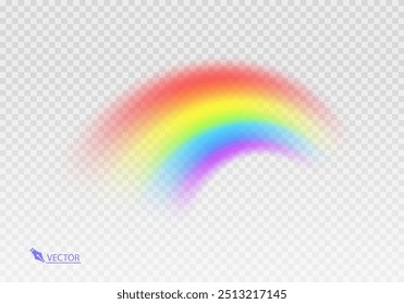 Grafik-Regenbogen mit transparentem Hintergrund Form Bogen realistisch einzeln auf weißem transparentem Hintergrund. Farbiges Licht und helles Gestaltungselement Vektorgrafik