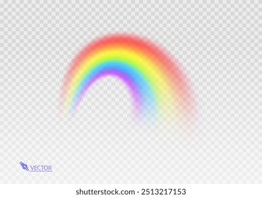 Graphic rainbow with transparent background  Shape arch realistic isolated on white transparent background. Colorful light and bright design element Vector illustration