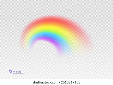 Graphic rainbow with transparent background  Shape arch realistic isolated on white transparent background. Colorful light and bright design element Vector illustration