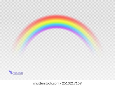 Arco-íris gráfico com fundo transparente Arco de forma realista isolado no fundo branco transparente. Luz colorida e elemento de design brilhante Ilustração vetorial