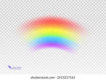 Arco iris gráfico con fondo transparente Forma arco realista aislado sobre fondo blanco transparente. Luz colorida y Ilustración vectorial brillante del elemento del diseño