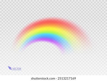 Arco iris gráfico con fondo transparente Forma arco realista aislado sobre fondo blanco transparente. Luz colorida y Ilustración vectorial brillante del elemento del diseño