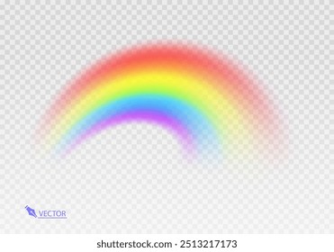 Graphic rainbow with transparent background  Shape arch realistic isolated on white transparent background. Colorful light and bright design element Vector illustration